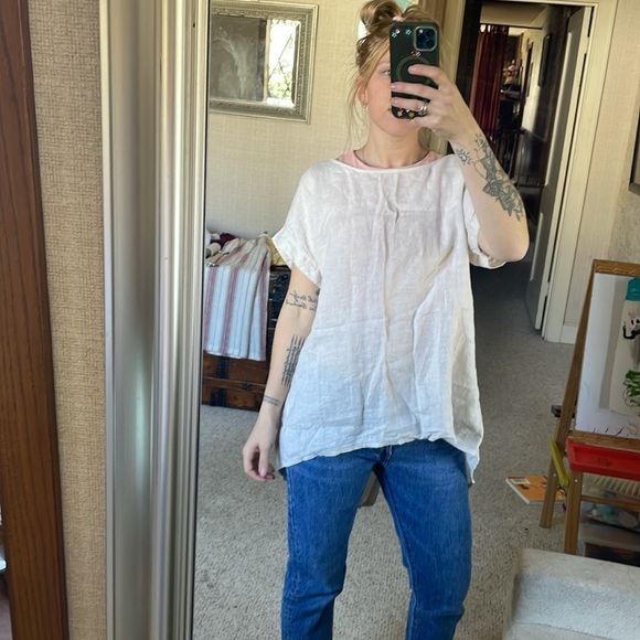 Terzo Millennio Women's White Cream Linen Tunic Top - Picture 1 of 13